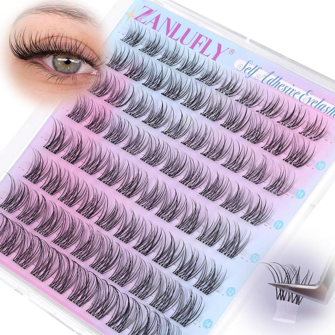 Self Adhesive Eyelashes Natural Self Adhesive Lash Clusters Wispy Pre glued Eyelash Clusters 9-16mm Thin Band No Glue Lashes DIY Press on Cluster Lashes for clean girl makeup by zanlufly