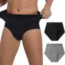GRESTU Men's Incontinence high-Waisted Underwear Washable 2-Pack, Excellent Absorbency, Leakproof, Breathable Cotton Briefs, L