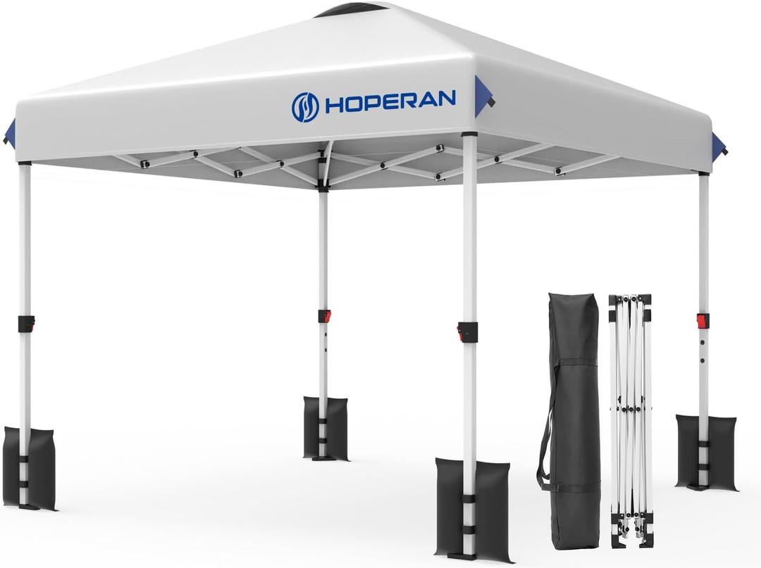 Hoperan 10x10 FT Pop Up Canopy Tent, Portable Outdoor Commercial Shelter | Heavy Duty Frame, 1-Button Push Easy Set Up, 3-Height Adjustable, Great for Sports Events, Market & Outdoor Gatherings
