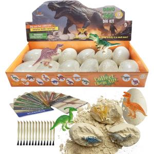 Dino Eggs Dig Kit 12Pcs Dinosaur Excavation Bricks Toys Archaeology Science STEM Experiments Toy Egg Hunt Party Gift for Kids 6-12 Years Old and Up Boys Girls