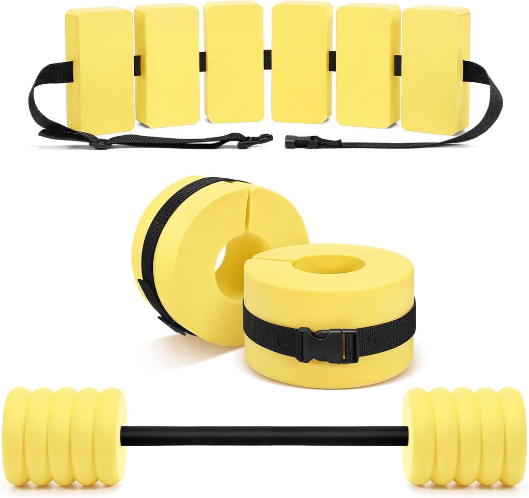 Soulchen Pool Exercise Set Including Long Aquatic Exercise Dumbbells,Pool Ankle Weights,Swim Belt,Water Aerobics Water Aerobics Equipment Set for Full Body Swim Training Kit