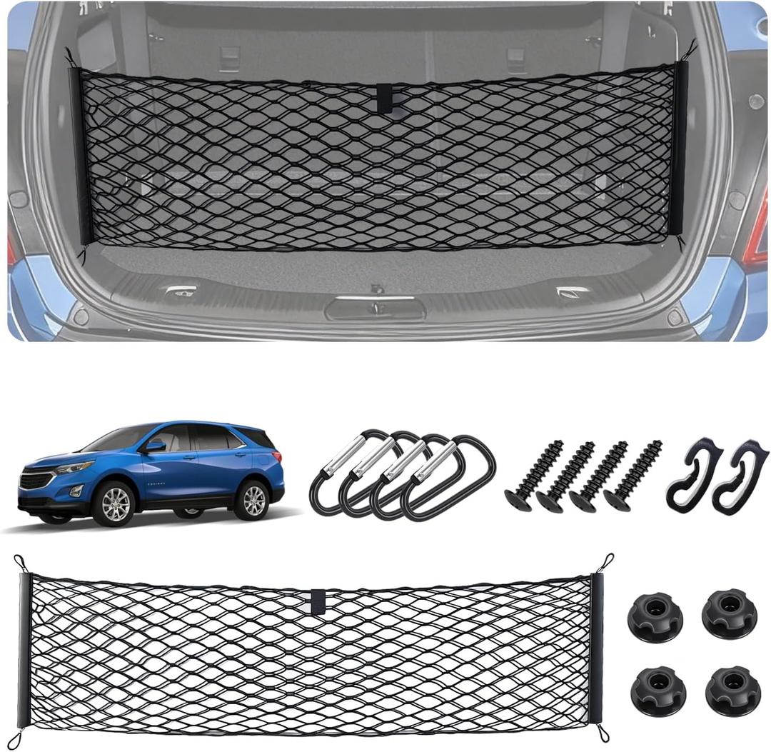 Envelope Style Cargo Net for 2018-2026 Chevy Equinox & GMC Terrain Accessories, Trunk SUV Mesh Cargo Net, Upgraded 5mm Bungee&Double-layer Nylon Storage Tailgate Netting Grocery&Tools Holder Organizer