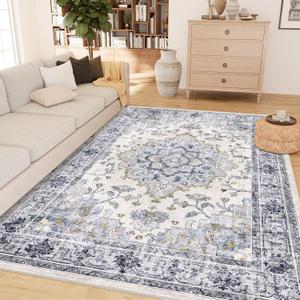 Machine Washable Rugs Nursery Rug 6x9 Cute Girl Non Slip Low Pile Water Repellent Soft Print Pattern for Bedroom Indoor Decor Kids Playroom Bluewhite