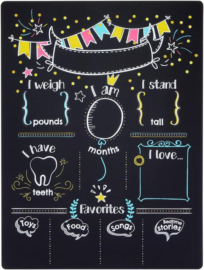 Blue Panda Baby Milestone Chalkboard - Monthly Photo Prop & Baby Growth Board - Birthday Milestones Board - Reusable Chalk Surface & Infant Tracker - 12 x 15.6 in, Vertical, Blue
