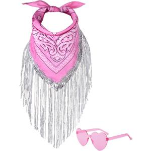 Fringe Rhinestone Bandana with Heart Sunglasses, Disco Cowgirl Bachelorette (Pink)