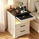Yusong Farmhouse Night Stand with Gun Drawer & Invisible Lock, 25" Tall LED Bedside Table with Charging Station, End Table with Open Shelf for Bedroom Room (White-Black), 
Product Dimensions	18.1"D x 18.1"W x 25"H