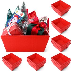 Fainne 16 Pcs Extra Large Empty Baskets for Gifts 12x10 Inch Red Cardboard Gifts Baskets Trays with Handles for Christmas Birthday Thanksgiving Valentines Wedding Holiday Party Supplies