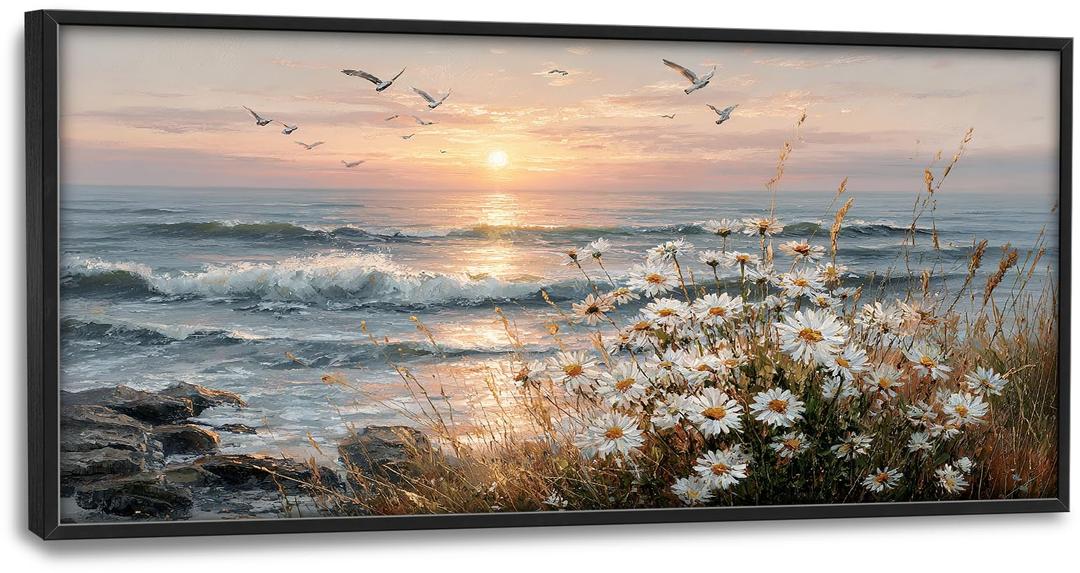 Large Wall Art for Living Room Coastal Lighthouse Wall Decor Big Beach Seascape Picture Ocean Sunset Waves Painting Prints Artwork Decoration for Dining Room Office Bedroom Gifts 30" X 60"