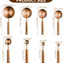 Copper Stainless Steel Measuring Cups and Spoons Set,8 Piece Measuring Cup Set with Wooden Handle and Metric and US Measurements，Copper Polished Finish，for Cooking and Baking in The Kitchen