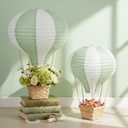 Meooeck 8 Sets Hot Air Balloons Baby Shower Table Decorations Centerpieces 11.8'' Paper Lanterns with Baskets Sticks for Gender Reveal Birthday Wedding Graduation Party (Sage Green with White)