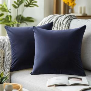 QUORGVES Navy Blue Pillow Covers 18x18 inch Set of 2 Velvet Decorative Throw Pillows for Living Room Sofa Couch Bed Bedroom (Dark Navy Blue)