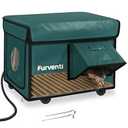 Outdoor Heated Cat House in Winter, Extremely Insulated & Weatherproof, Feral Cat Shelter with Waterproof Eaves & Escape Door for Outside Stray Barn Cat (Dark Green, 16.9" x12.8" x13.4")