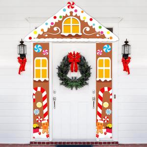 Christmas Gingerbread Party Porch Banner for Classroom Christmas Party Door Decoration Xmas Gingerbread Man House Door Cover Hanging Supplies Winter Gingerbread Backdrop for Holiday Party Supplies
