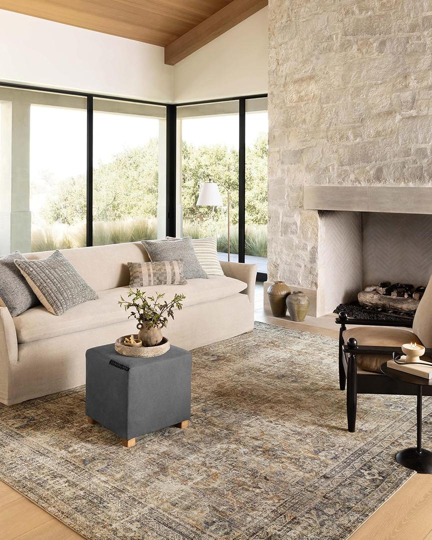 Loloi Amber Lewis Morgan 7'-3" x 9'-3" Area Rug in Sunset/Ink - Large Area Rug, Neutral Area Rug for Room Dcor, Vintage Rug Inspired, Soft Area Rug for Living Room, Bedroom, Dining Area