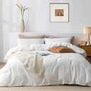 TIPTOE BEAR King Duvet Cover Set- 100% Washed Cotton 3 Pcs Soft Comfy Breathable Chic Linen Feel Bedding, 1 Duvet Cover and 2 Pillow Shams, Cream White