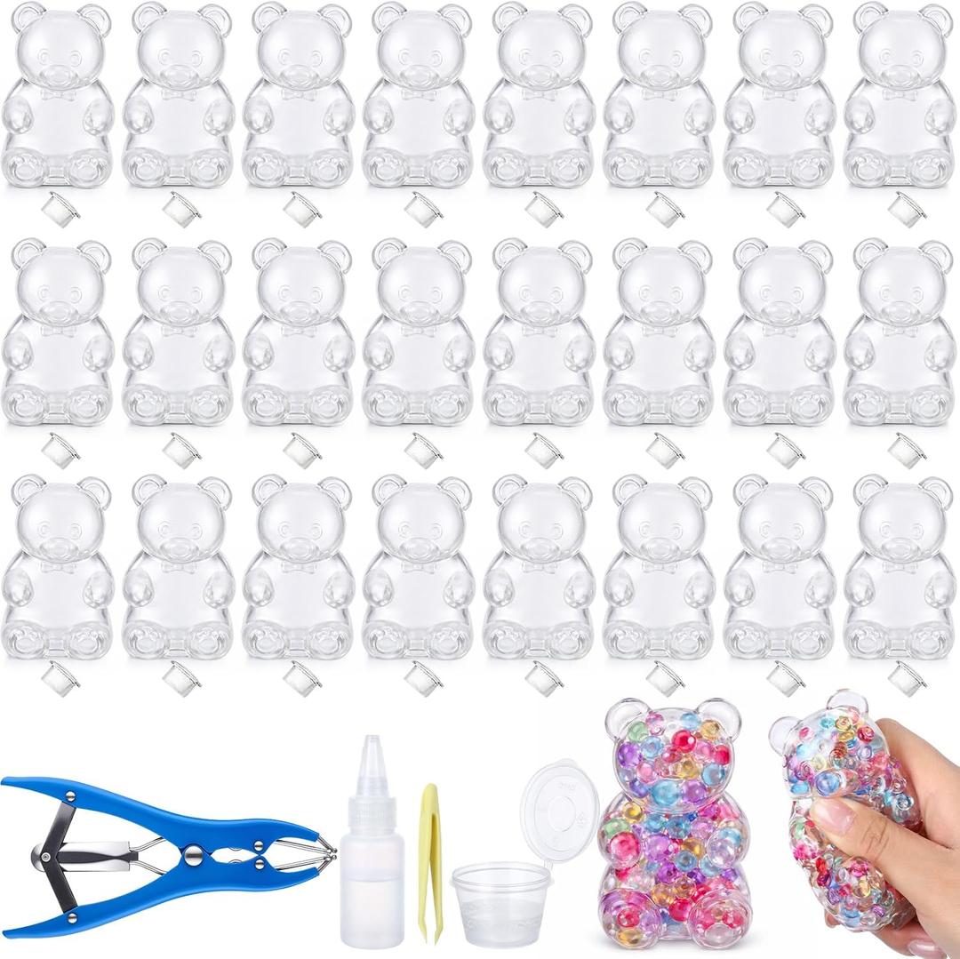 Simgoing 24 Pcs DIY Stress Ball Making Kit, Blank Stress Pressure Ball Skin Kit with Vacuum Evacuating Device & Expander Tool Make Your Own Fidget Pressure Balls for Adults (Bear)