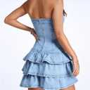 Fronage Women's Sexy Jeans Denim Strapless Dresses Bodycon Corset Tube Mini Dress (M)