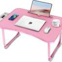 Fayquaze Portable Foldable Laptop Bed Table with Storage Drawer and Cup Holder, Laptop Desk Stand Tray for Eating, Reading and Working (Pink)