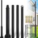 13Ft Tall Street Light Pole, Outdoor Heavy Duty Galvanized Metal Street Lamp Post with rebar Cages and Expansion Screw (13FT Black 114+76mm)