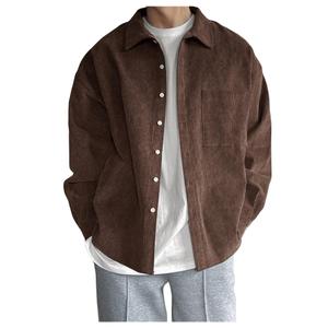 RoseSeek Men's Corduroy Button Down Shirts Long Sleeve Collared Shirt Jackets Fall Clothes Streetwear Coffee Brown Medium