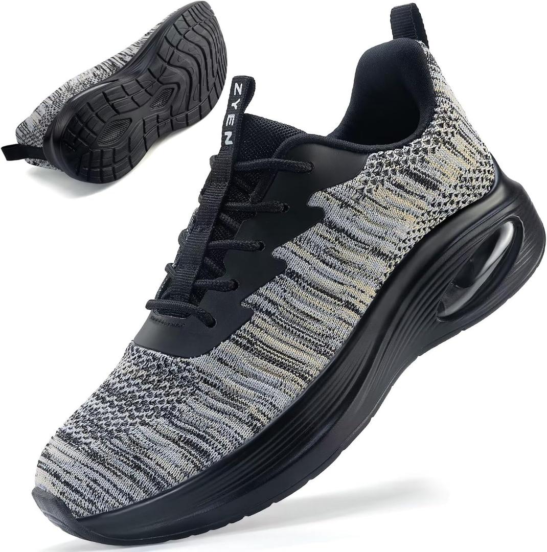 ZYEN Wide Toe Box Shoes Women Air Cushion Road Running Shoes Extra Wide Width Sneakers Arch Support Gym Athletic Tennis Sneakers Lightweight Breathable Walking Shoes, Black Yellow, 9-9.5 Wide