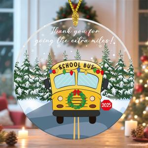2 x 2025 Christmas Ornaments Gifts, Christmas Tree Decoration Acrylic Ornament, School Bus Christmas Decorative Hanging Sign for School Driver Teachers (School Bus)