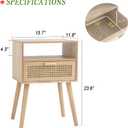 MaxSmeo Bedside Table, Small Nightstand with Charging Station, Rattan Side Table Wood End Table for Living Room, Bedroom and Small Spaces, Mid Century Modern Nightstand, Easy Assembly (Natural)