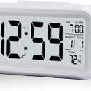 Kids Alarm Clock with Indoor Temperature, Battery Operated,Snooze Model,12/24H Display for Bedrooms Heavy Sleepers Kids Travel Bathroom Desk Smart Clock, (White)