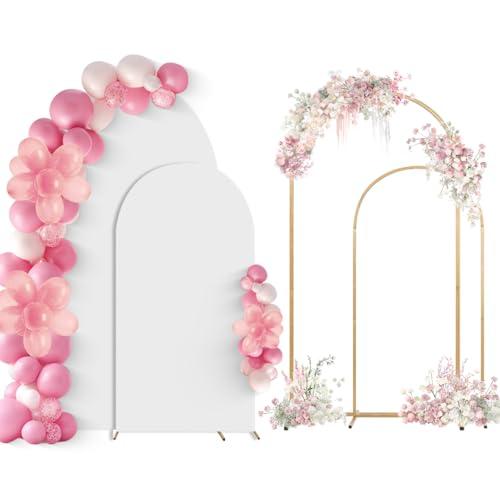SuuWoee Arch Backdrop Stand Set of 2 With Cover (6FT+5FT),Gold Metal Wedding Arch Balloon Stand With Cover for Birthday Party Baby Shower Graduation Ceremony Decoration