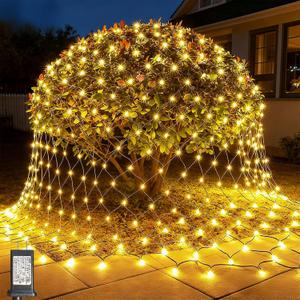 LitHome 14.8FT x 5FT Christmas Net Lights Outdoor Mesh Lights, 300 LED Warm White Net Light 8 Modes Connectable, Waterproof Giant Christmas Mesh Light Green Wire for Bushes Garden Yard Party Decor