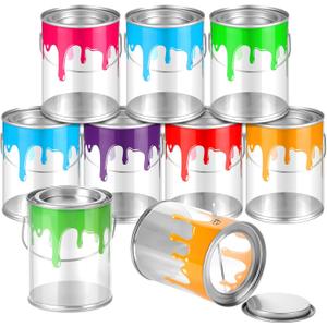 Reallnaive 8 Pcs End of the Year Student Gifts Art Paint Party Favors Supplies Plus Size Clear Empty Paint Cans with Lids Plastic Buckets Transparent Containers for Treats Crafts, 4. 72 x 6. 1 Inch