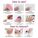 Bow Press on Nails Long Square False Nails with Colorful Rhinestone Design Pink French Tips Fake Nails Glossy Pink Stick on Nail Full Cover Summer Glue on Nail for Women Girls Manicure 24Pcs
