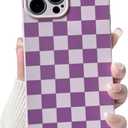 NITITOP Compatible with iPhone 14 Pro Max Case Cute Aesthetic Checkerboard Checkered Pattern for Women Girl Trendy Slim Fit TPU Silicone Shockproof Full Camera Protection Cover - Purple