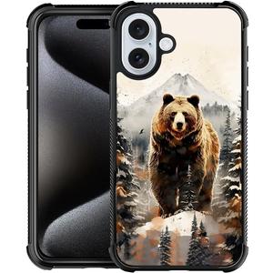 Compatible with iPhone 16 Case,Bear Snow Mountain Forest Amazing Pattern Design Shockproof Anti-Scratch Hard PC Back Case for iPhone 16
