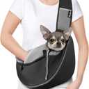 Pawaboo Dog Sling Carrier, Dog Papoose with Zipper Touch Pocket, Hand Free Breathable Mesh Puppy Carrier, Crossbody Satchel Dog Purse with Adjustable Strap for Outdoor Travel, Black, Small