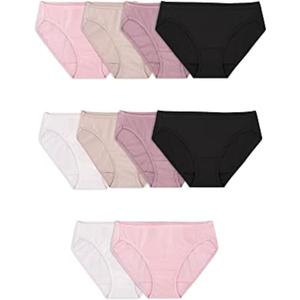 Fruit of the Loom Women's Eversoft Cotton Bikini Underwear, Tag Free & Breathable, Cotton - 10 Count (Pack of 1) - Assorted Neutrals, 7