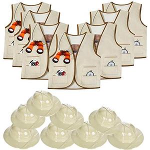 Tigerdoe Pith Helmets - 8 Safari Vest & 8 Hats for Kids - Jungle Party Supplies - Safari Party Favors - Kids Dress Up