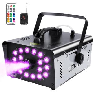 1200W Fog Machine Outdoor Indoor, 18 Lights Halloween Smoke Machine Fog with 6000 CFM, 13 Colors & Remote Controls for Party Stage Effect