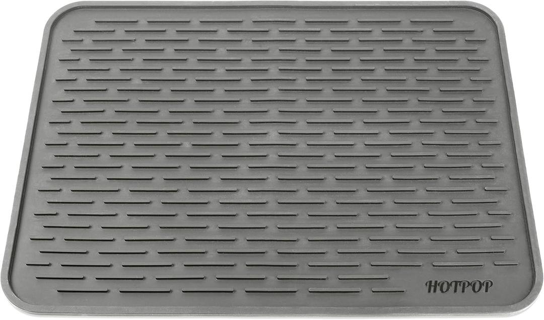 HOTPOP XXL Inches Gray Silicone Dish Drying Mat and Large Trivet - Dishwasher Safe, Heat Resistant, Eco-conscious - Ideal Drip Tray, Mini Fridge Mat, Dish Drainer, Mini Fridge Accessories (24"x18")