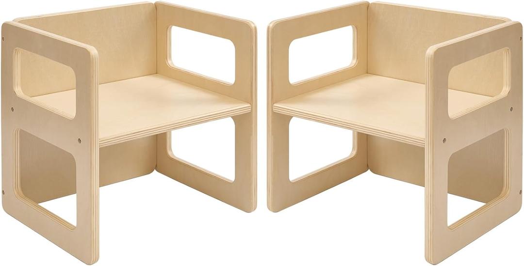 FUNLIO Height Adjustable Montessori Weaning Chair for Age 1-3, Quality Solid Wooden Chair, for Eating/Reading/Playing,Montessori Furniture with CPC Certified - Natural2pcs