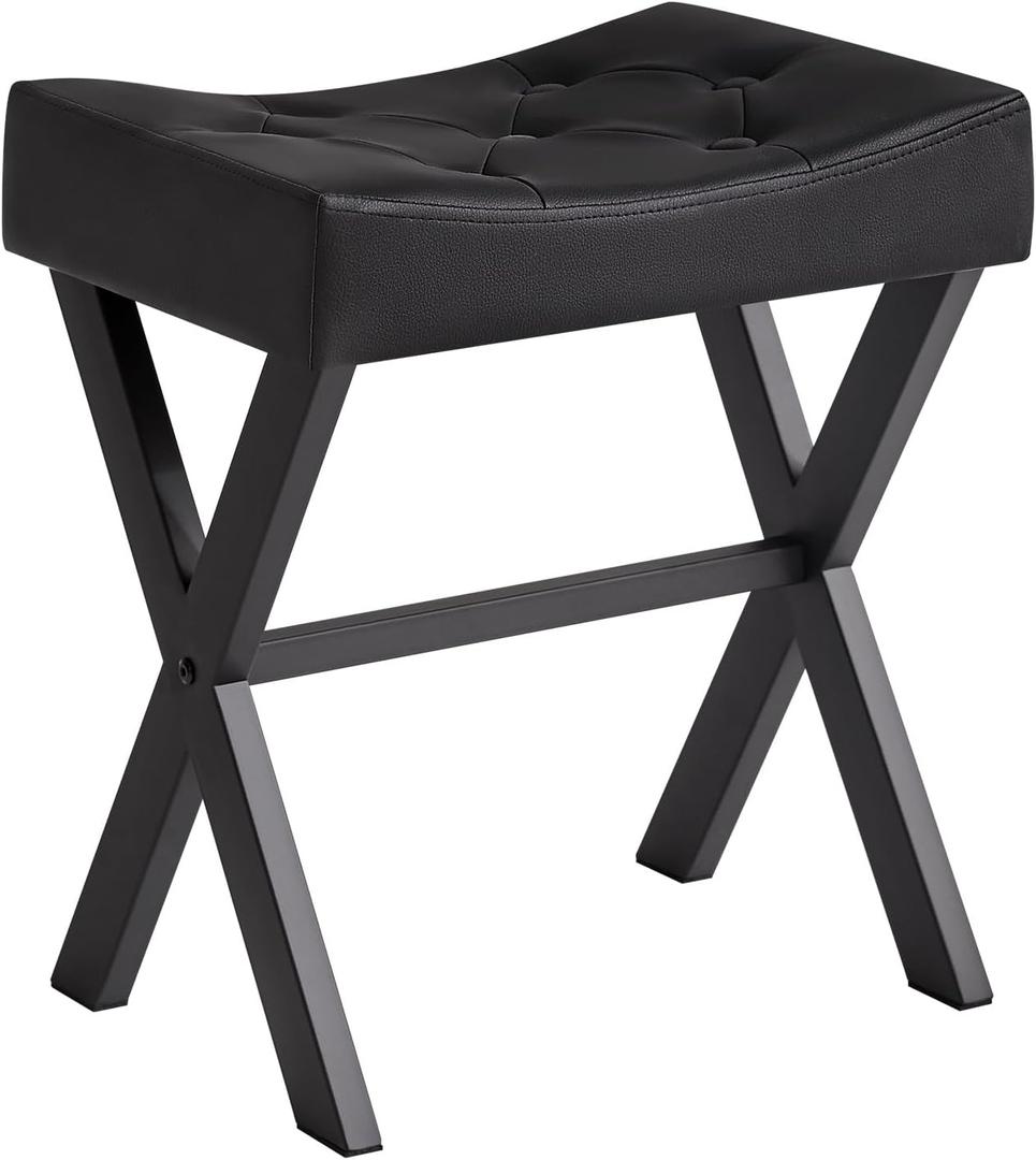 IBUYKE U-Shaped PU Vanity Stool, Square Makeup Chair with X-Leg, Ottoman Seat Footrest Stool, Multi-Use as Small Side Table, for Bedroom, Living Room, Black WBD019B