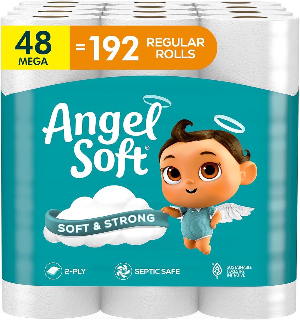 Angel Soft Toilet Paper, 48 Mega Rolls = 192 Regular Rolls, Soft and Strong Toilet Tissue (15360 sheet (Pack of 1))
