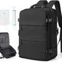 Black Travel Backpack For Women Men Carry On Backpack With Vacuum Compression Seal Bags Personal Item Travel Bag Space Saver Vacuum Storage Bags With Manual Pump