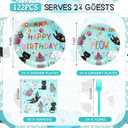 SiliFine 122 Pcs Cat Birthday Party Supplies Disposable Cat Themed Tableware Include 24 Dinner Plates 24 Dessert Plates 50 Paper Napkins 24 Forks Kitten Birthday Party Decoration for 24 Guests (Green)