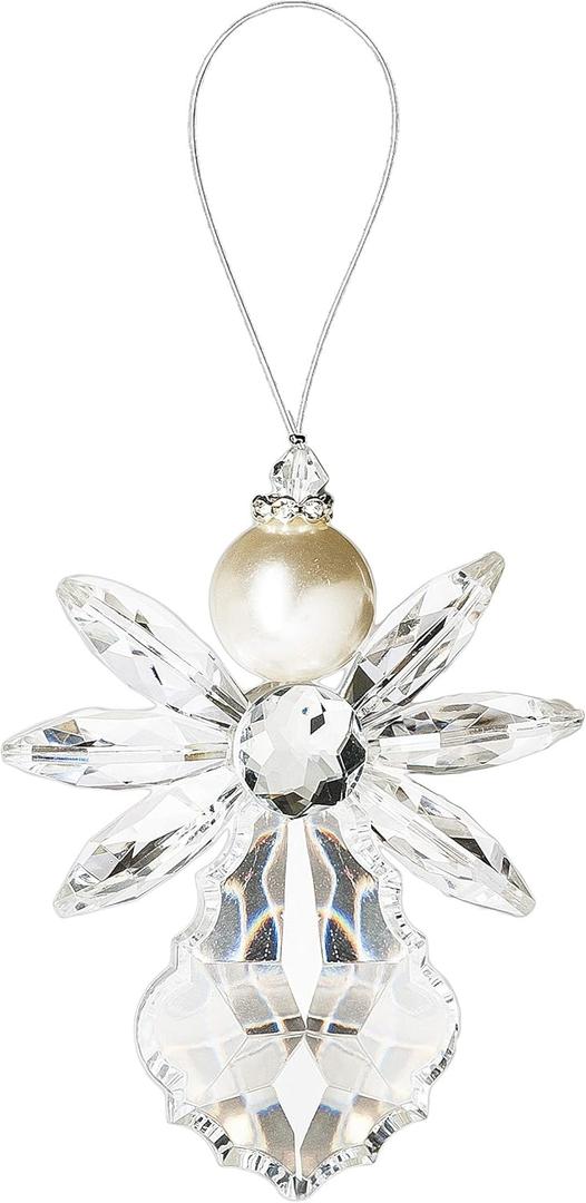 Angel Ornament Crystal Acrylic and Pearl 4.5" Tall Sun Catcher, Fan Pulll