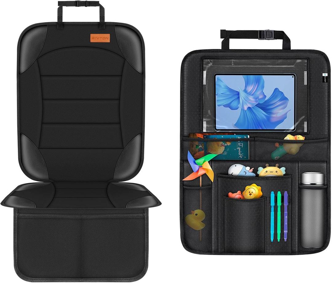 Siivton 2-in-1 Car Seat Protector & Kick Mat with iPad Holder - Kids Backseat Organizer with Touchscreen Pocket, Storage Pockets & Waterproof Cover for Child Safety and Mess-Free Rides