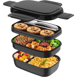 Bento Box Adult, Lunch Box Containers for Men Women with 8 Compartments, Lunch Containers with Utensils, 51 OZ/1900ML, Microwave & Dishwasher Safe (Black)