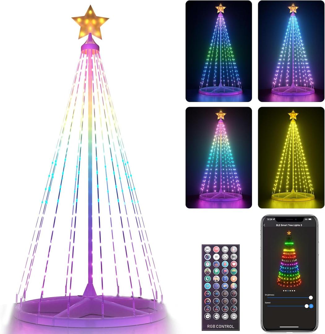 Lumary Christmas Cone Tree Lights 6.8FT 295 LED, Smart Color Changing Artificial Tree Light Sync Musical APP & Remote Control, Decor for Porch Garden Patio Indoor Outdoor New Year Christmas Decoration