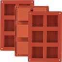 JOERSH Square Cake Silicone Molds | 2" x 2" x 1" Chocolate Molds for Brownie Bites, Muffins, All Edges Brownie Baking Pan, Pack of 3 (3 Pcs: 6 Cups, 2x2x1 Inch)