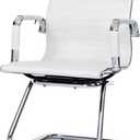 Magshion Conference Chair Heavy Duty Reception Chair No Wheels Mid-Back Sled Base Office Guest Chairs in PU Leather for Waiting Room, White (1 Pack)